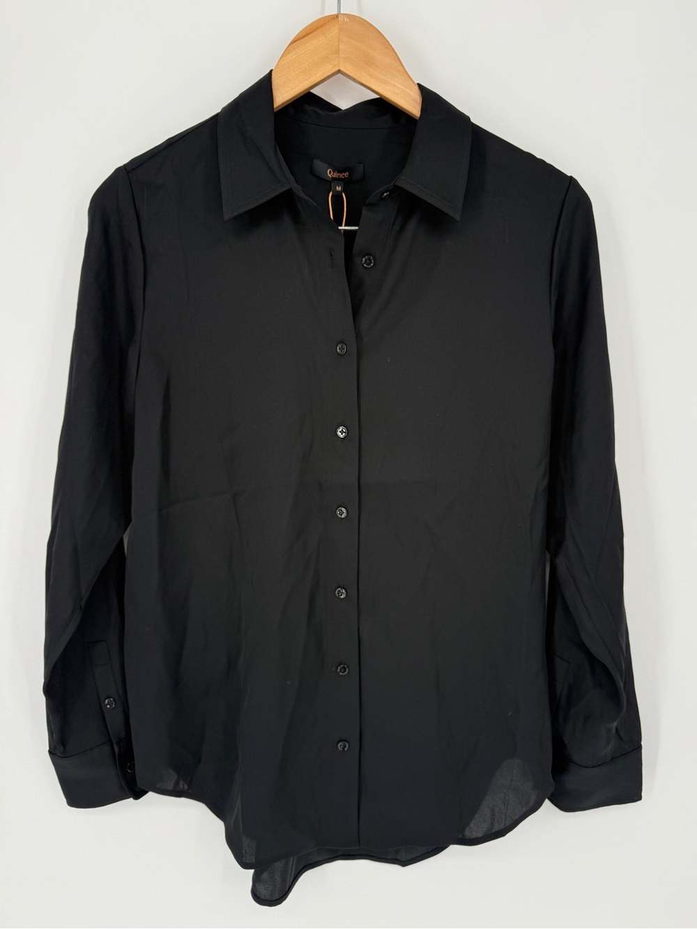 Quince Black Satin Button Up Blouse NWT Size M